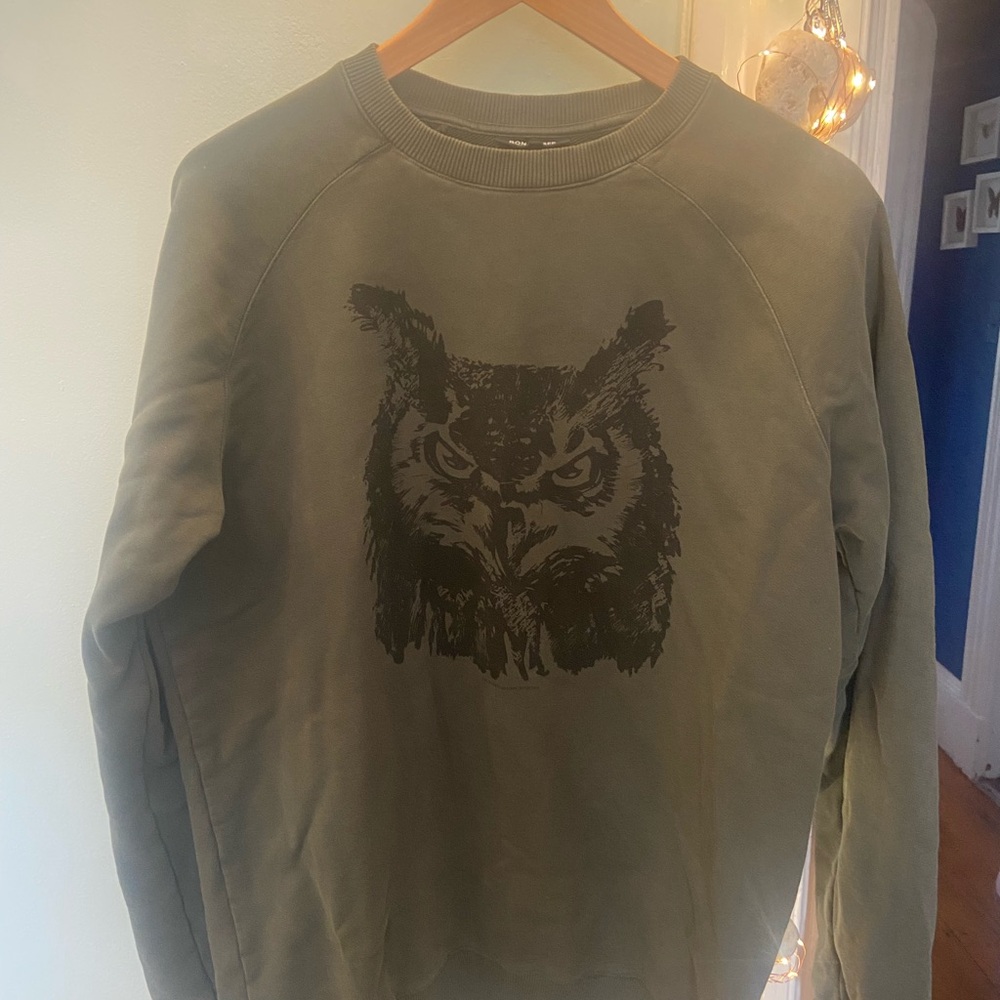 Olive Green Owl Print Men's Sweater